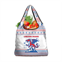 Slovenian Winter Grocery Bag Ljubljana Dragon with Nordic Snowflakes and Alpine Vibes