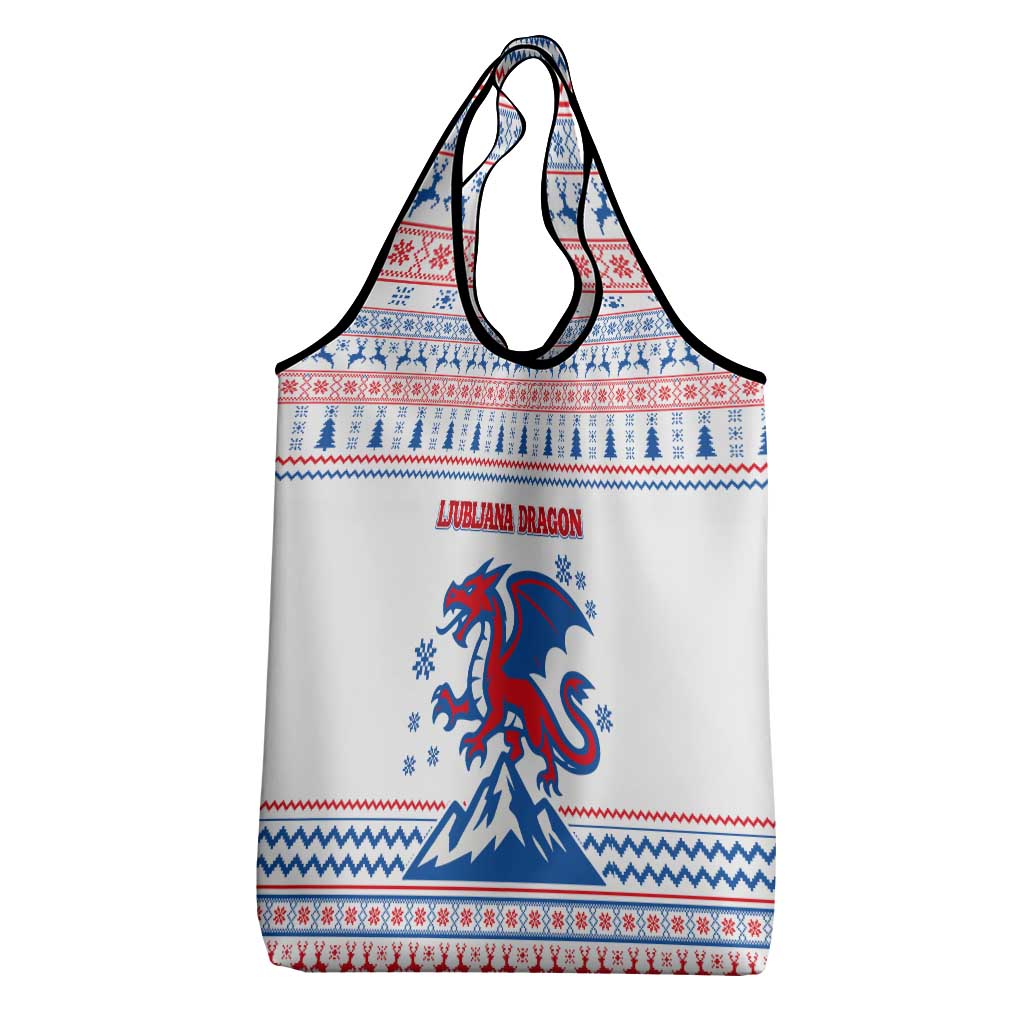 Slovenian Winter Grocery Bag Ljubljana Dragon with Nordic Snowflakes and Alpine Vibes