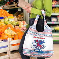 Slovenian Winter Grocery Bag Ljubljana Dragon with Nordic Snowflakes and Alpine Vibes