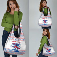 Slovenian Winter Grocery Bag Ljubljana Dragon with Nordic Snowflakes and Alpine Vibes