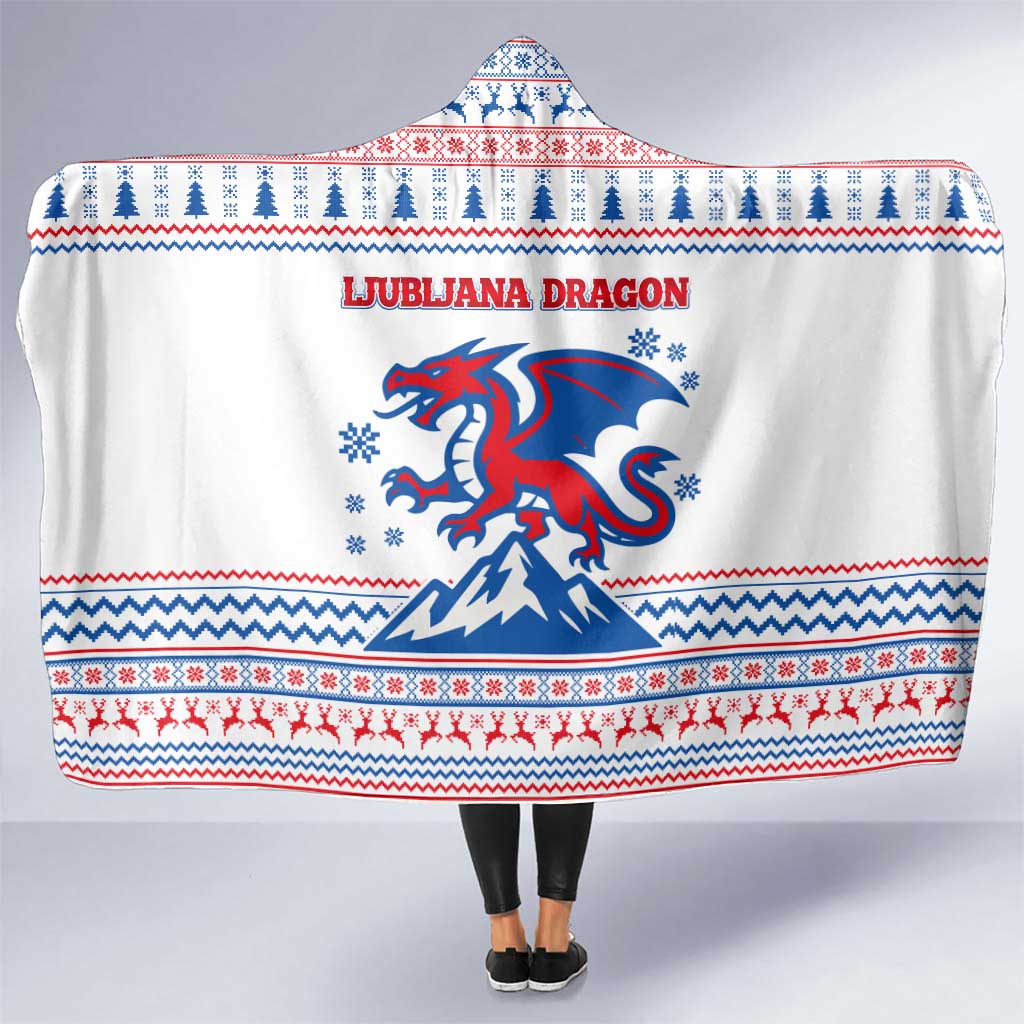 Slovenian Winter Hooded Blanket Ljubljana Dragon with Nordic Snowflakes and Alpine Vibes