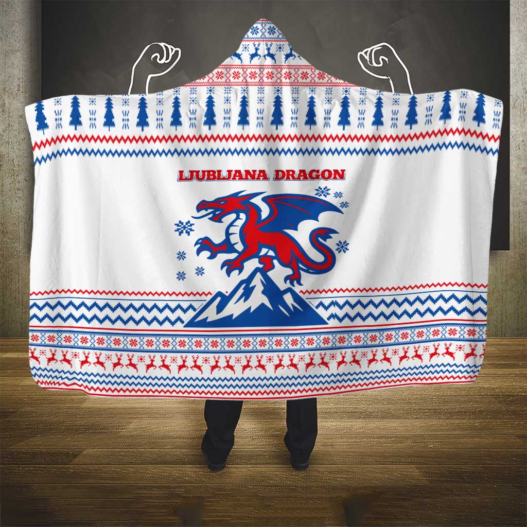 Slovenian Winter Hooded Blanket Ljubljana Dragon with Nordic Snowflakes and Alpine Vibes