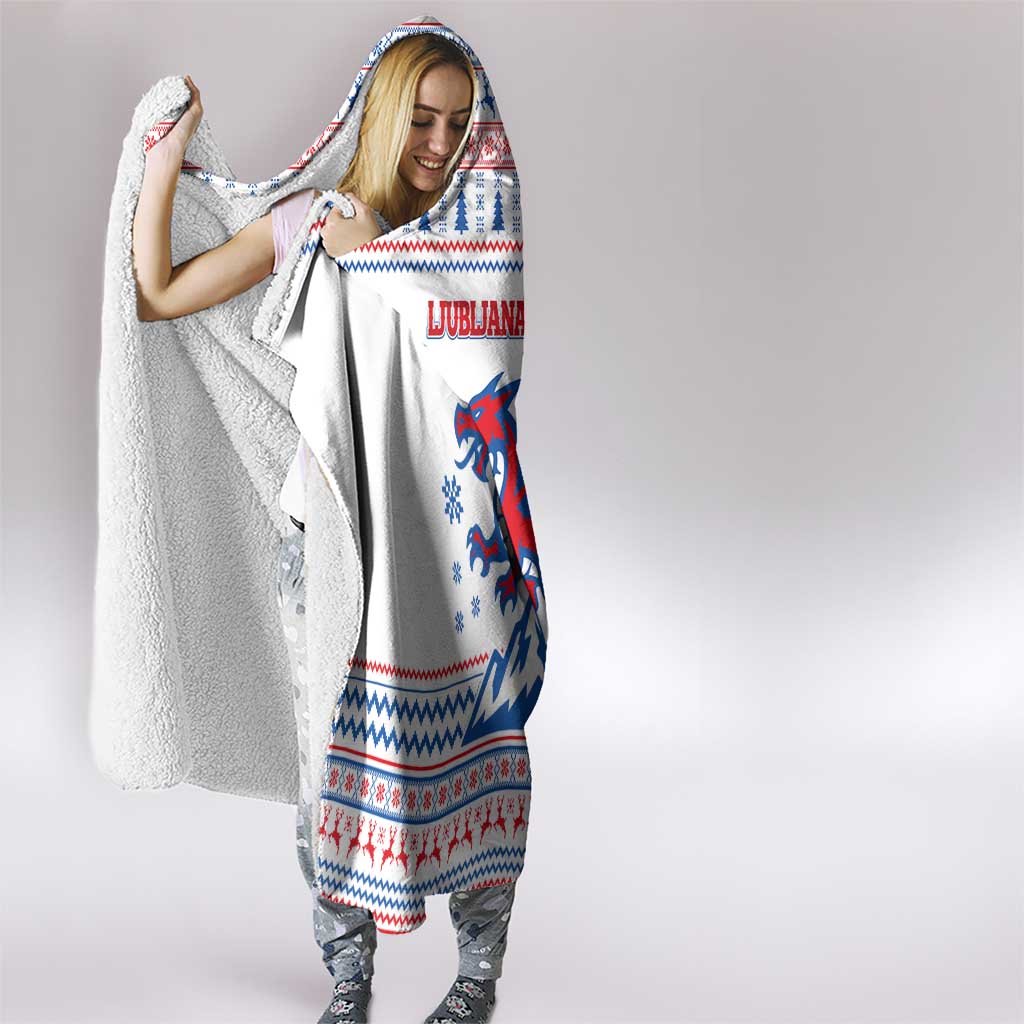 Slovenian Winter Hooded Blanket Ljubljana Dragon with Nordic Snowflakes and Alpine Vibes