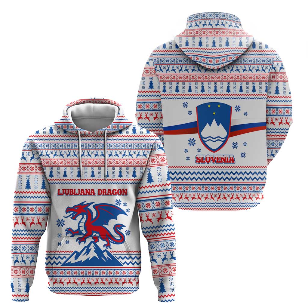 Slovenian Winter Hoodie Ljubljana Dragon with Nordic Snowflakes and Alpine Vibes