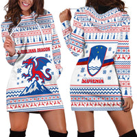 Slovenian Winter Hoodie Dress Ljubljana Dragon with Nordic Snowflakes and Alpine Vibes