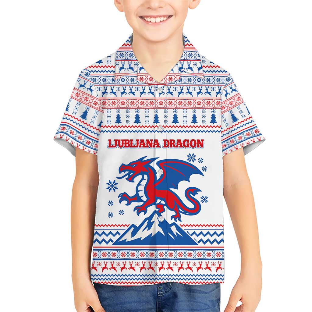 Slovenian Winter Kid Hawaiian Shirt Ljubljana Dragon with Nordic Snowflakes and Alpine Vibes