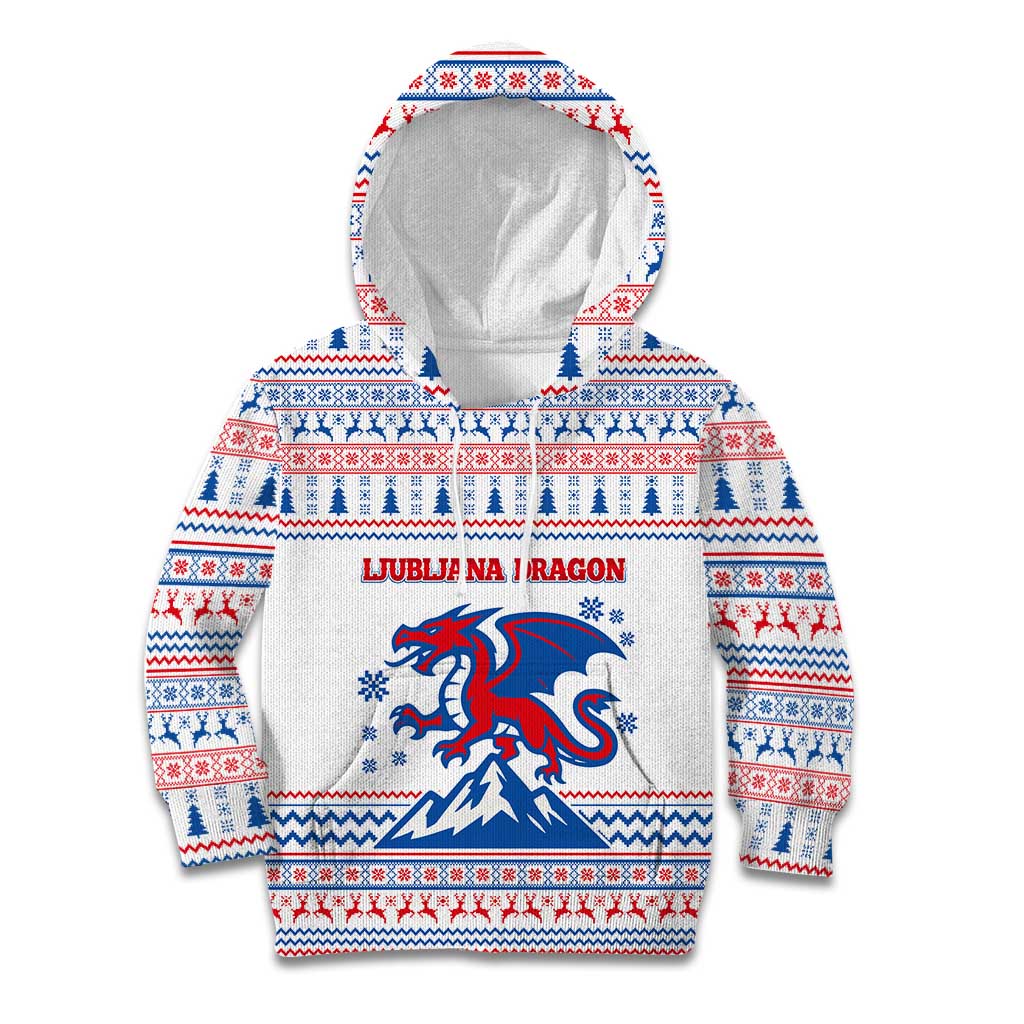 Slovenian Winter Kid Hoodie Ljubljana Dragon with Nordic Snowflakes and Alpine Vibes
