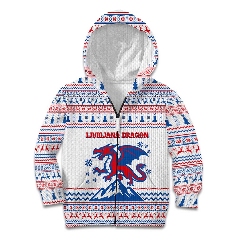 Slovenian Winter Kid Hoodie Ljubljana Dragon with Nordic Snowflakes and Alpine Vibes