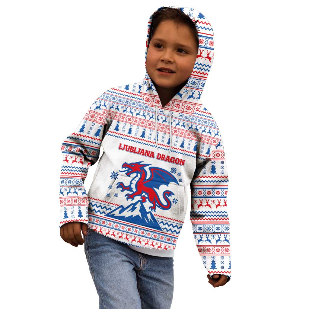 Slovenian Winter Kid Hoodie Ljubljana Dragon with Nordic Snowflakes and Alpine Vibes