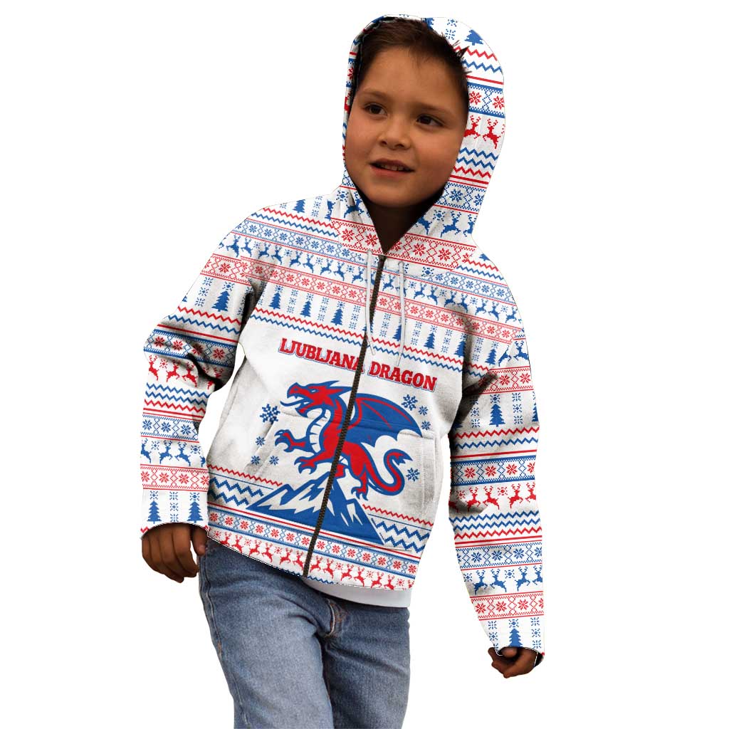 Slovenian Winter Kid Hoodie Ljubljana Dragon with Nordic Snowflakes and Alpine Vibes