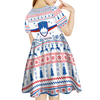 Slovenian Winter Kid Short Sleeve Dress Ljubljana Dragon with Nordic Snowflakes and Alpine Vibes