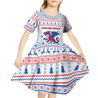 Slovenian Winter Kid Short Sleeve Dress Ljubljana Dragon with Nordic Snowflakes and Alpine Vibes