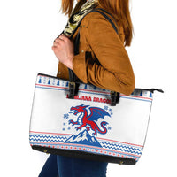Slovenian Winter Leather Tote Bag Ljubljana Dragon with Nordic Snowflakes and Alpine Vibes