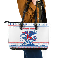 Slovenian Winter Leather Tote Bag Ljubljana Dragon with Nordic Snowflakes and Alpine Vibes