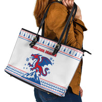 Slovenian Winter Leather Tote Bag Ljubljana Dragon with Nordic Snowflakes and Alpine Vibes