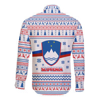 Slovenian Winter Long Sleeve Button Shirt Ljubljana Dragon with Nordic Snowflakes and Alpine Vibes