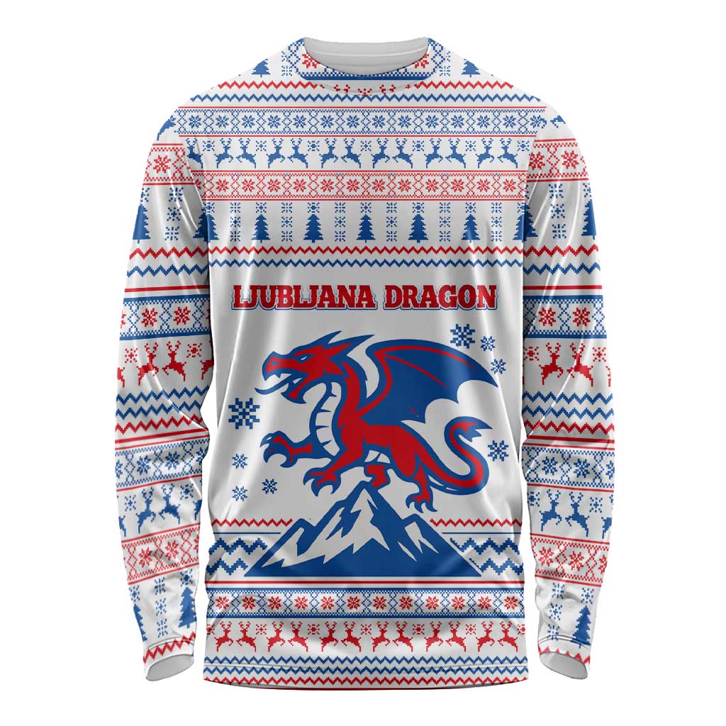 Slovenian Winter Long Sleeve Shirt Ljubljana Dragon with Nordic Snowflakes and Alpine Vibes