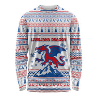 Slovenian Winter Long Sleeve Shirt Ljubljana Dragon with Nordic Snowflakes and Alpine Vibes