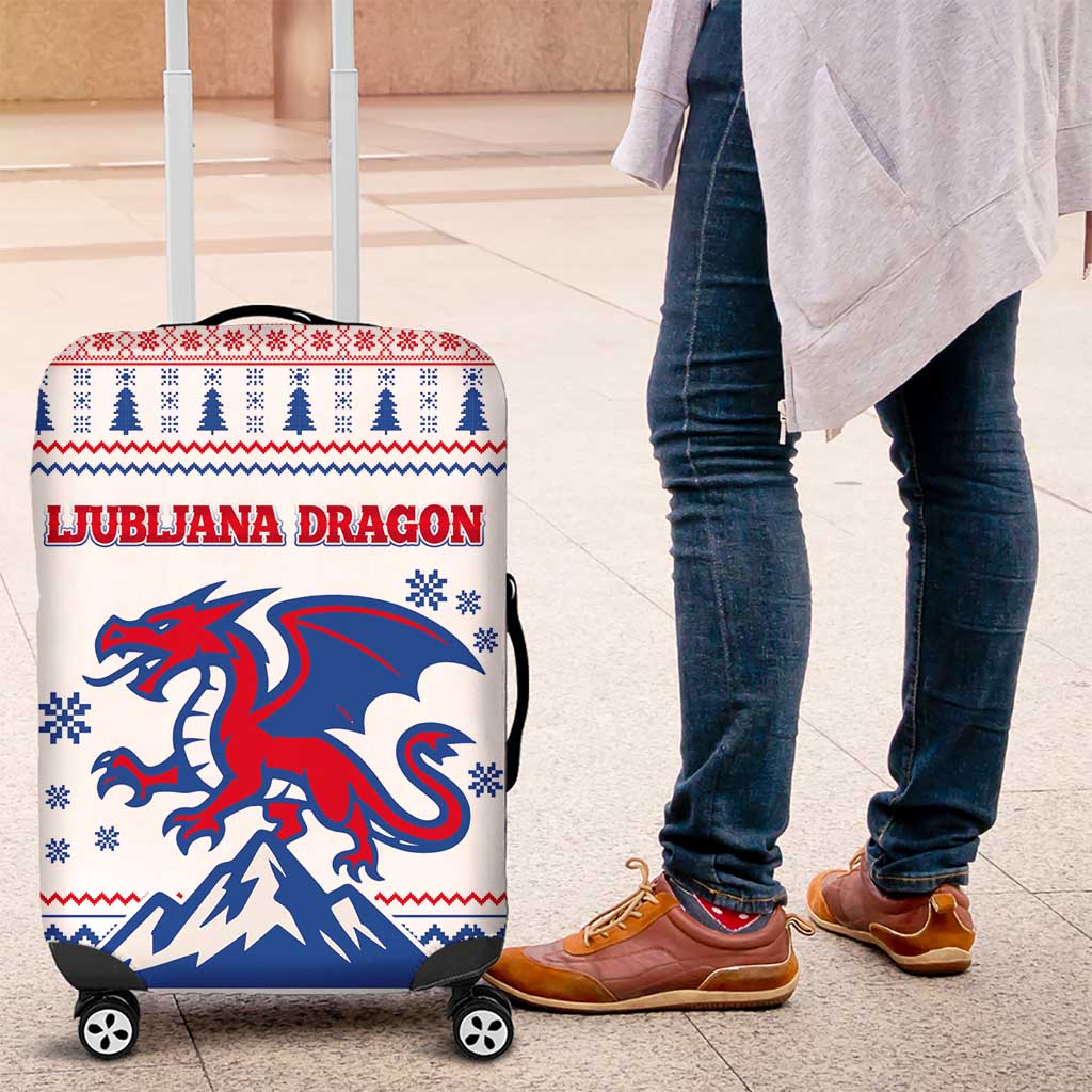 Slovenian Winter Luggage Cover Ljubljana Dragon with Nordic Snowflakes and Alpine Vibes