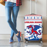 Slovenian Winter Luggage Cover Ljubljana Dragon with Nordic Snowflakes and Alpine Vibes