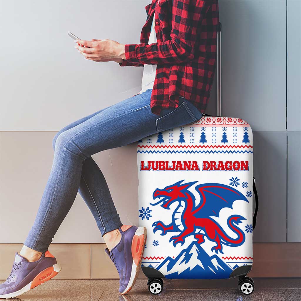 Slovenian Winter Luggage Cover Ljubljana Dragon with Nordic Snowflakes and Alpine Vibes