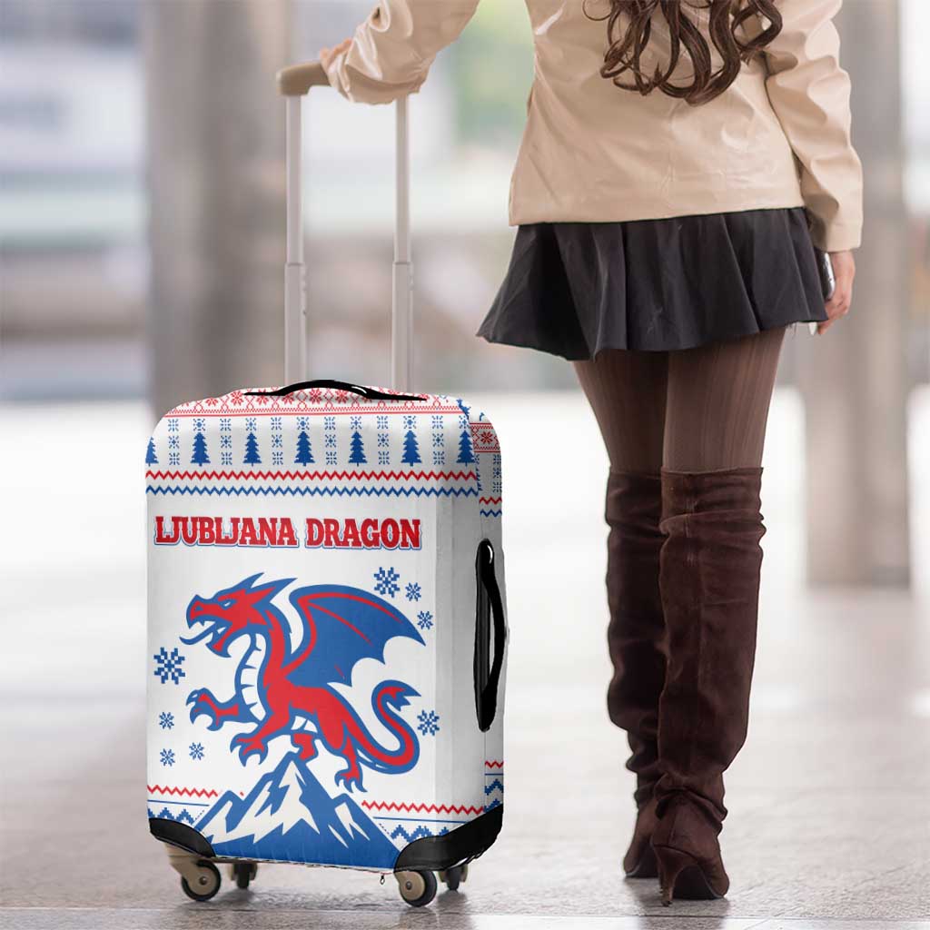 Slovenian Winter Luggage Cover Ljubljana Dragon with Nordic Snowflakes and Alpine Vibes