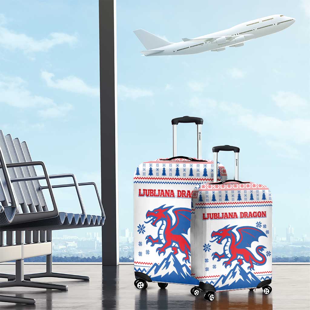 Slovenian Winter Luggage Cover Ljubljana Dragon with Nordic Snowflakes and Alpine Vibes