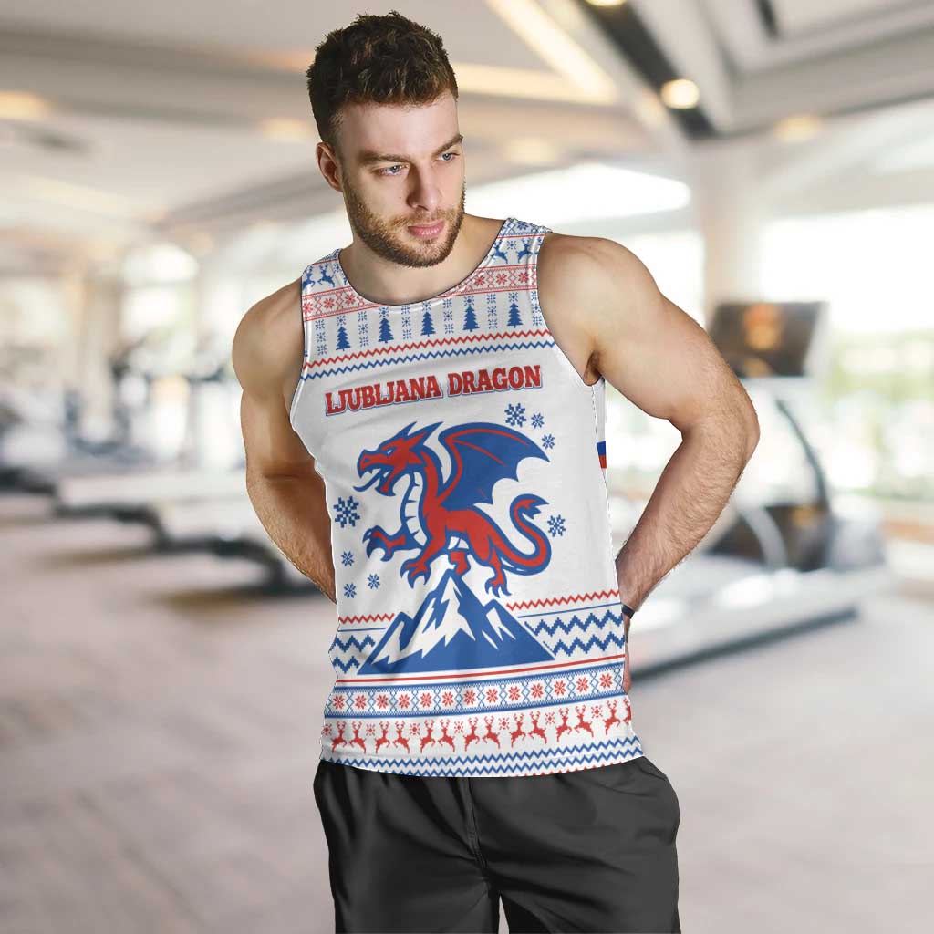 Slovenian Winter Men Tank Top Ljubljana Dragon with Nordic Snowflakes and Alpine Vibes