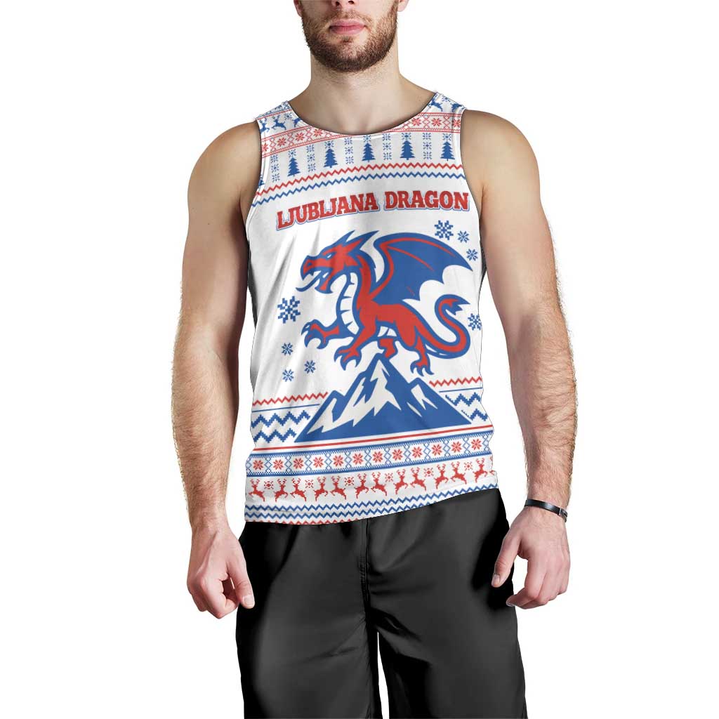 Slovenian Winter Men Tank Top Ljubljana Dragon with Nordic Snowflakes and Alpine Vibes