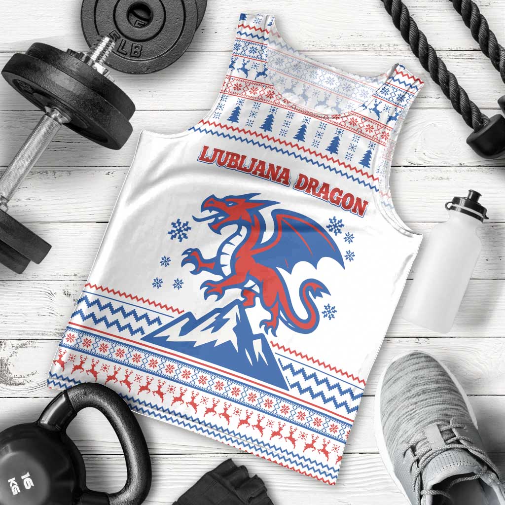 Slovenian Winter Men Tank Top Ljubljana Dragon with Nordic Snowflakes and Alpine Vibes