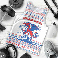 Slovenian Winter Men Tank Top Ljubljana Dragon with Nordic Snowflakes and Alpine Vibes