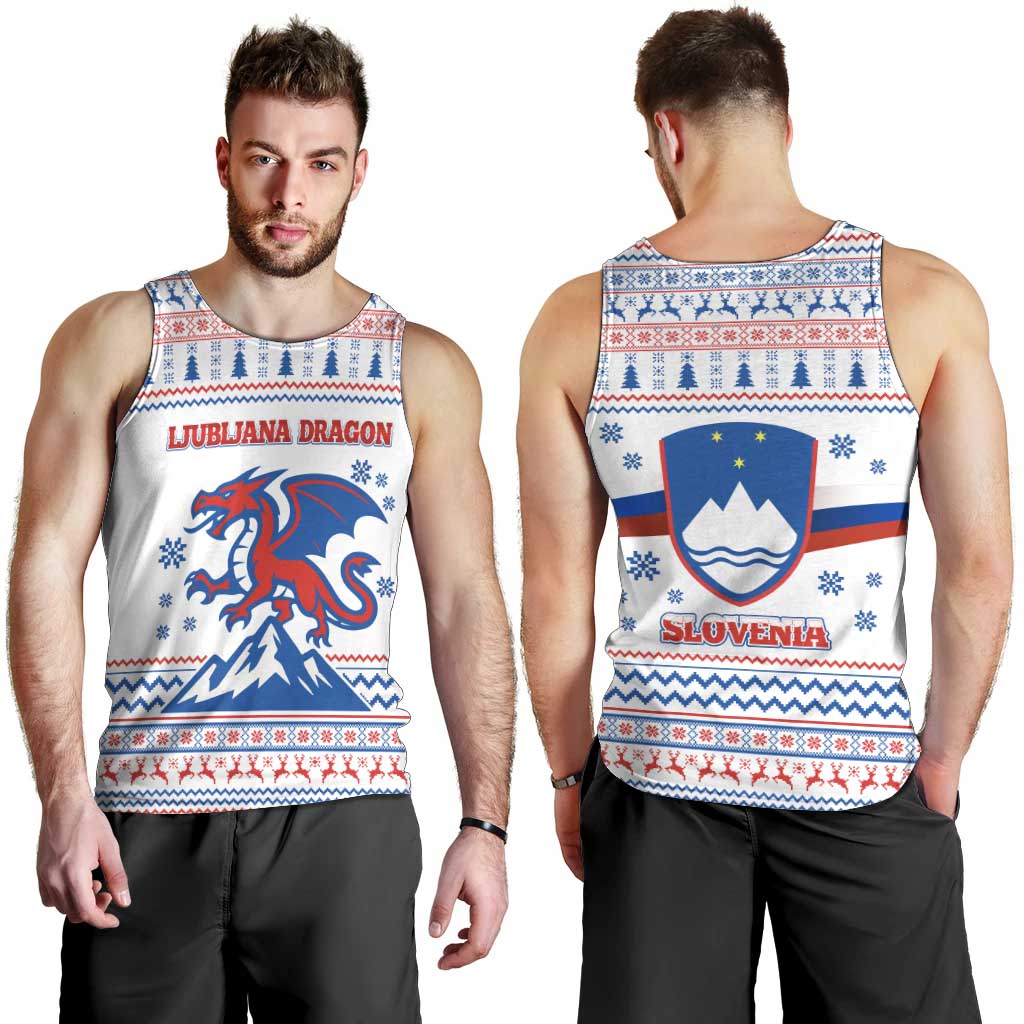 Slovenian Winter Men Tank Top Ljubljana Dragon with Nordic Snowflakes and Alpine Vibes