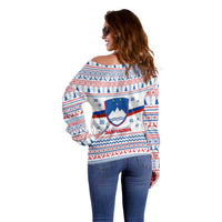 Slovenian Winter Off Shoulder Sweater Ljubljana Dragon with Nordic Snowflakes and Alpine Vibes