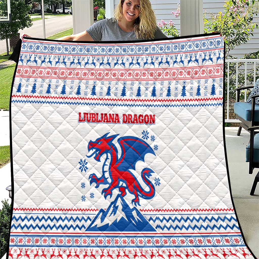 Slovenian Winter Quilt Ljubljana Dragon with Nordic Snowflakes and Alpine Vibes