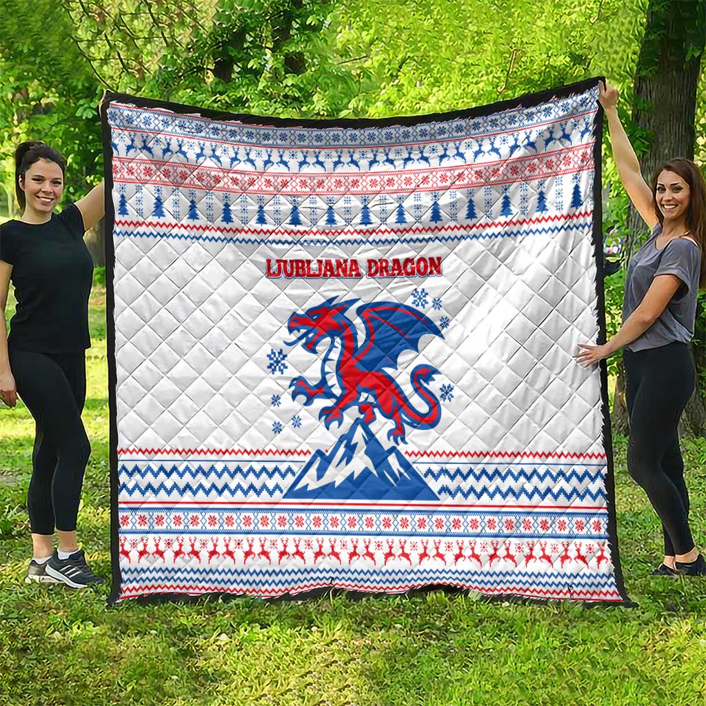 Slovenian Winter Quilt Ljubljana Dragon with Nordic Snowflakes and Alpine Vibes