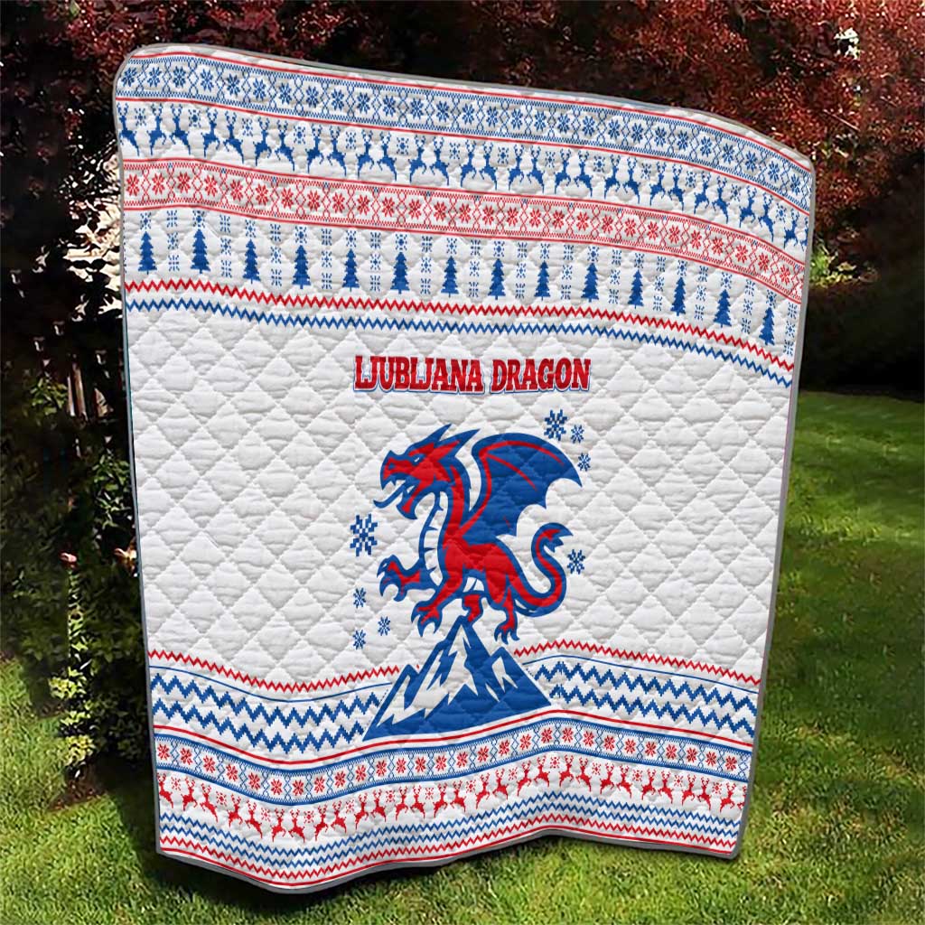 Slovenian Winter Quilt Ljubljana Dragon with Nordic Snowflakes and Alpine Vibes