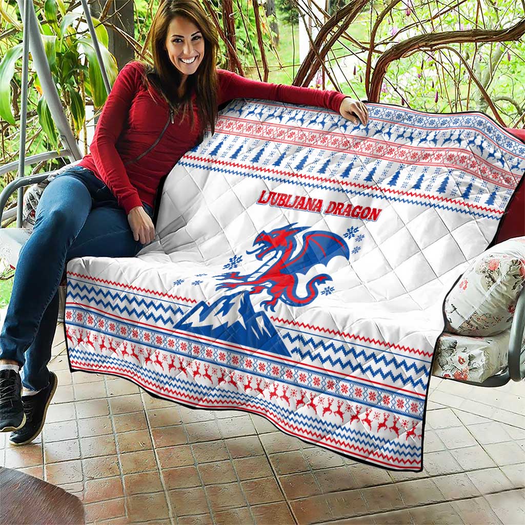 Slovenian Winter Quilt Ljubljana Dragon with Nordic Snowflakes and Alpine Vibes