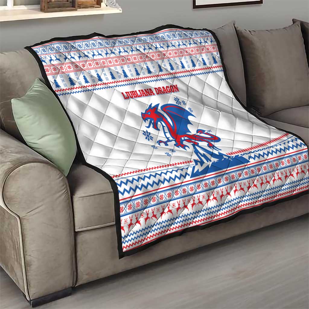 Slovenian Winter Quilt Ljubljana Dragon with Nordic Snowflakes and Alpine Vibes