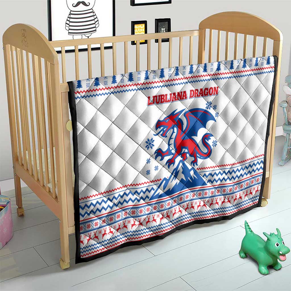 Slovenian Winter Quilt Ljubljana Dragon with Nordic Snowflakes and Alpine Vibes