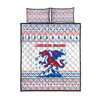 Slovenian Winter Quilt Bed Set Ljubljana Dragon with Nordic Snowflakes and Alpine Vibes