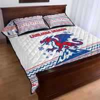 Slovenian Winter Quilt Bed Set Ljubljana Dragon with Nordic Snowflakes and Alpine Vibes