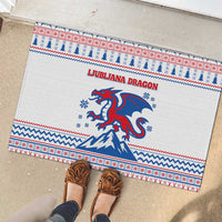 Slovenian Winter Rubber Doormat Ljubljana Dragon with Nordic Snowflakes and Alpine Vibes