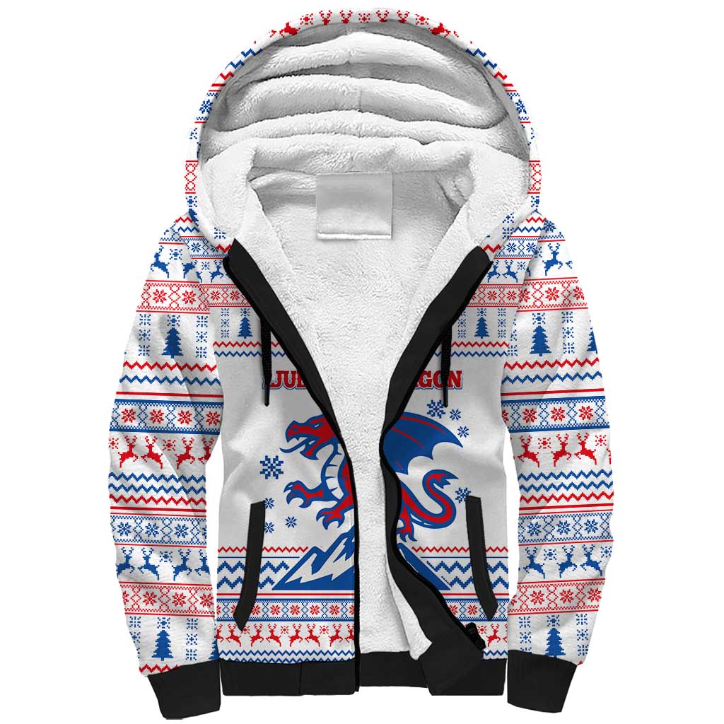 Slovenian Winter Sherpa Hoodie Ljubljana Dragon with Nordic Snowflakes and Alpine Vibes