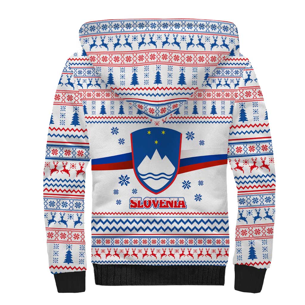 Slovenian Winter Sherpa Hoodie Ljubljana Dragon with Nordic Snowflakes and Alpine Vibes