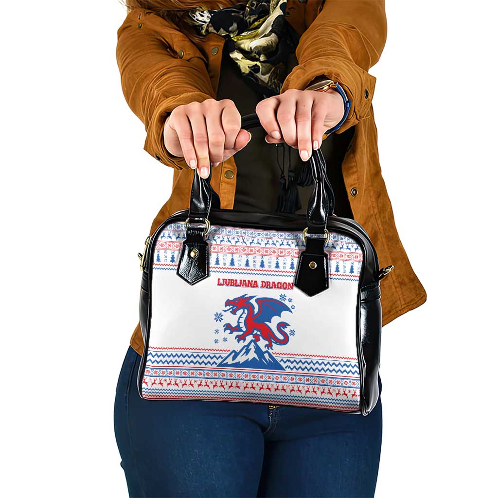 Slovenian Winter Shoulder Handbag Ljubljana Dragon with Nordic Snowflakes and Alpine Vibes