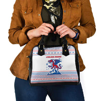Slovenian Winter Shoulder Handbag Ljubljana Dragon with Nordic Snowflakes and Alpine Vibes