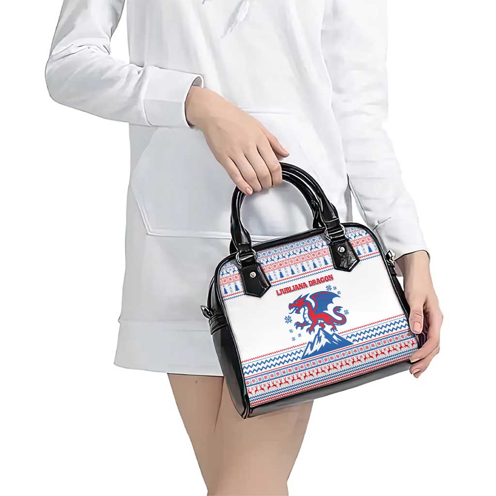Slovenian Winter Shoulder Handbag Ljubljana Dragon with Nordic Snowflakes and Alpine Vibes