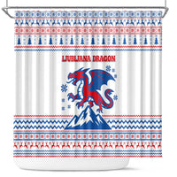 Slovenian Winter Shower Curtain Ljubljana Dragon with Nordic Snowflakes and Alpine Vibes