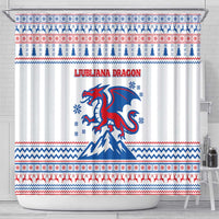 Slovenian Winter Shower Curtain Ljubljana Dragon with Nordic Snowflakes and Alpine Vibes