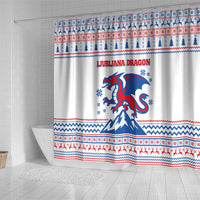 Slovenian Winter Shower Curtain Ljubljana Dragon with Nordic Snowflakes and Alpine Vibes